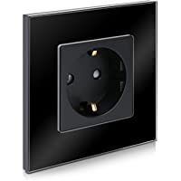 Navaris Enchufe con marco de cristal - Enchufe Schuko tipo F para empotrar - Placa de vidrio empotrable en pared con…